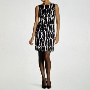 MILLY Geo Crepe Sheath Dress Black/White Sz14  NWT $435